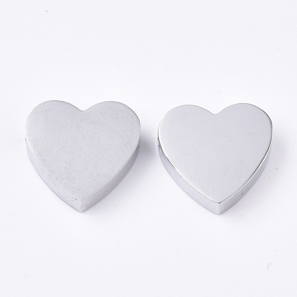 PandaHall 304 Stainless Steel Beads, Heart, Stainless Steel Color, 11x12x3mm, Hole: 1.8mm 304 Stainless Steel Heart
