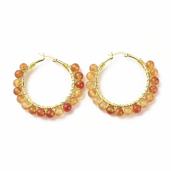 

PandaHall Natural Agate+Crystal Beaded Hoop Earrings for Women, Real 18K Gold Plated Wire Wrap Big Circle Hoop Earrings, 47~49x51~52x6~6.6mm...