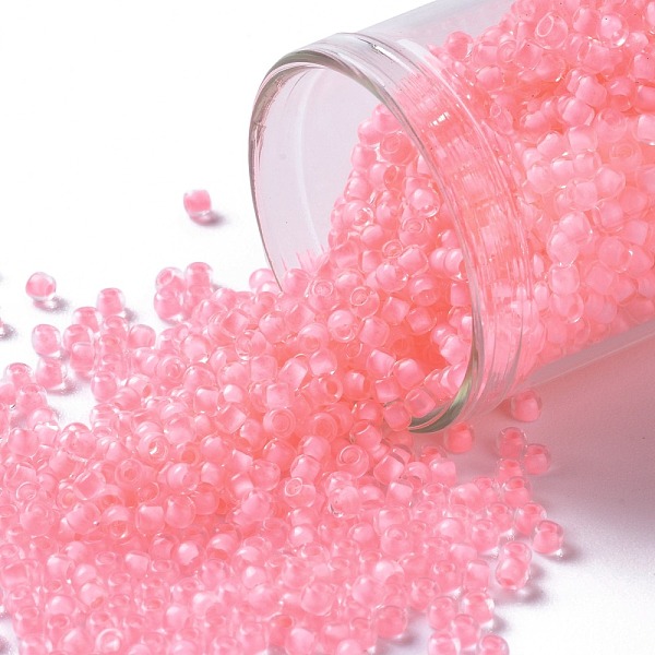 

PandaHall TOHO Round Seed Beads, Japanese Seed Beads, (968) Inside Color Crystal/Neon Misty Rose Lined, 11/0, 2.2mm, Hole: 0.8mm, about..., Pink