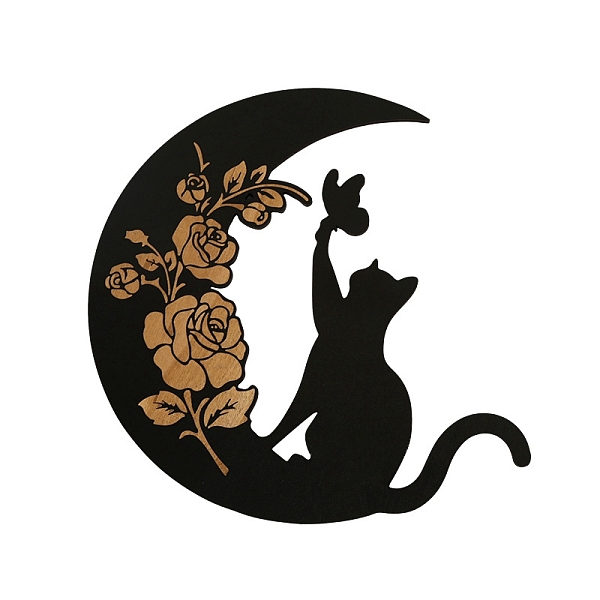 

PandaHall Cat and Moon Wood Wall Decoration, for Living Room Bedroom Farmhouse Indoor Outdoor, Black, 280x280x5mm Wood Moon Black