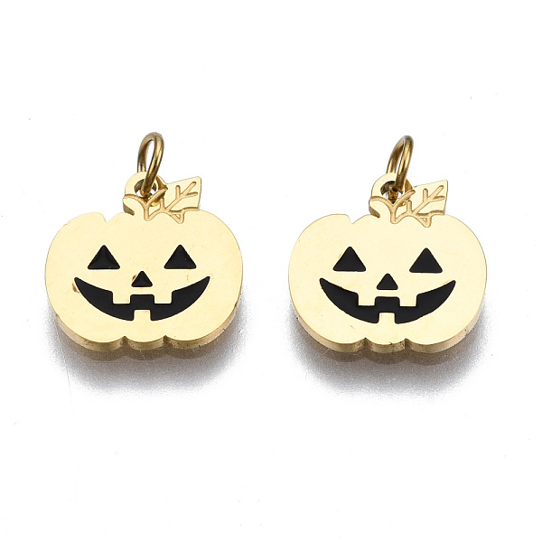 

PandaHall 316 Surgical Stainless Steel Enamel Charms, with Jump Rings, for Halloween, Pumpkin, Real 14K Gold Plated, 10x10x1mm, Jump Ring..., Black