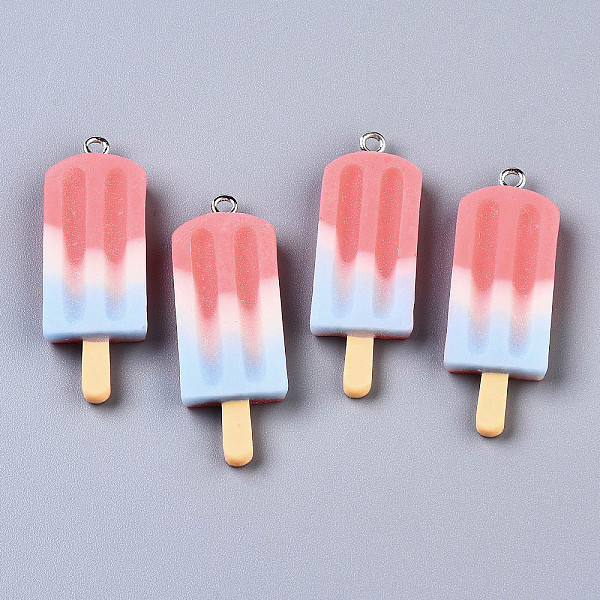 

PandaHall Rainbow Resin Pendants, with Platinum Tone Iron Loop, Ice Cream, Light Coral, 41.5x14.5x5.5mm, Hole: 2mm Iron+Resin Food