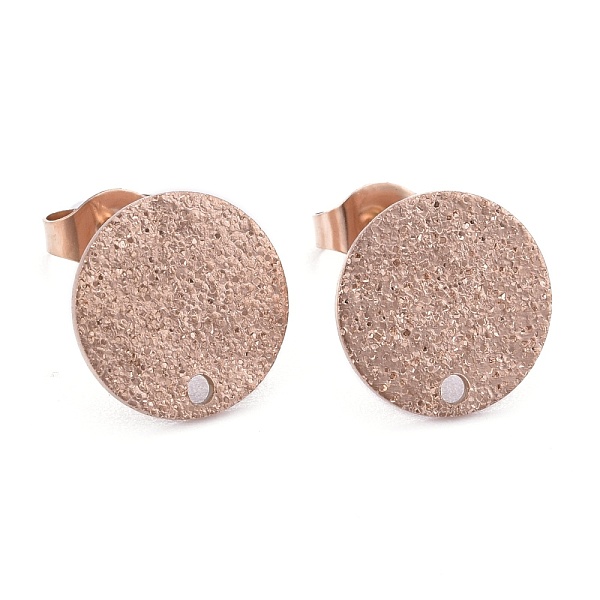 

PandaHall Ion Plating(IP) 304 Stainless Steel Stud Earring Findings, with Earring Backs & Loop, Textured, Flat Round, Rose Gold, 12x1mm...