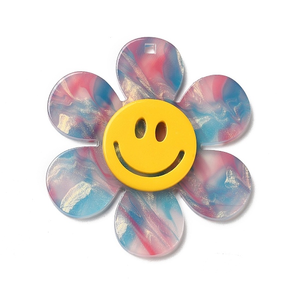 

PandaHall Two Tone Acrylic Big Pendants, Flower with Smiling Face, Deep Sky Blue, 55x50x4.5mm, Hole: 1.8mm Acrylic Flower