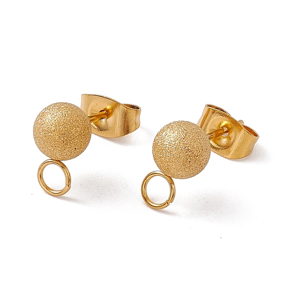 

PandaHall 304 Stainless Steel Stud Earring Findings, with Ear Nuts and Horizontal Loops, Textured, Round, Golden, 10x6mm, Hole: 2.5mm, Pin...