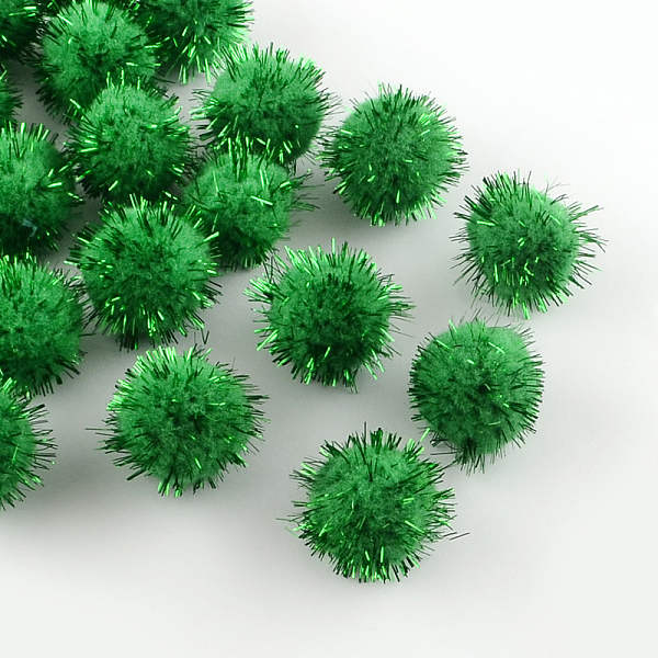 

PandaHall Handmade DIY Doll Craft Pom Pom Yarn Pom Pom Balls, with Metallic Cord, Green, 15mm, about 1000pcs/bag Fibre Green