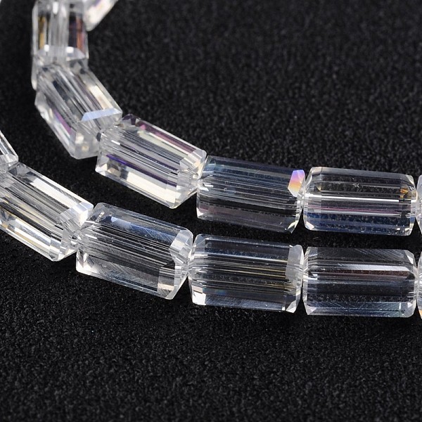 

PandaHall AB Color Plated Faceted Cuboid Electroplate Glass Beads Strands, Clear AB, 8x4x4mm, Hole: 1mm, about 50pcs/strand, 16 inch Glass..., White