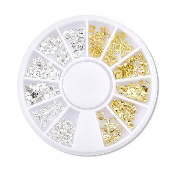 

PandaHall Brass Cabochons, Nail Art Decoration Accessories, Mixed Shapes, Golden & Silver, 1~3x1~3x0.1~0.5mm Brass Mixed Shapes
