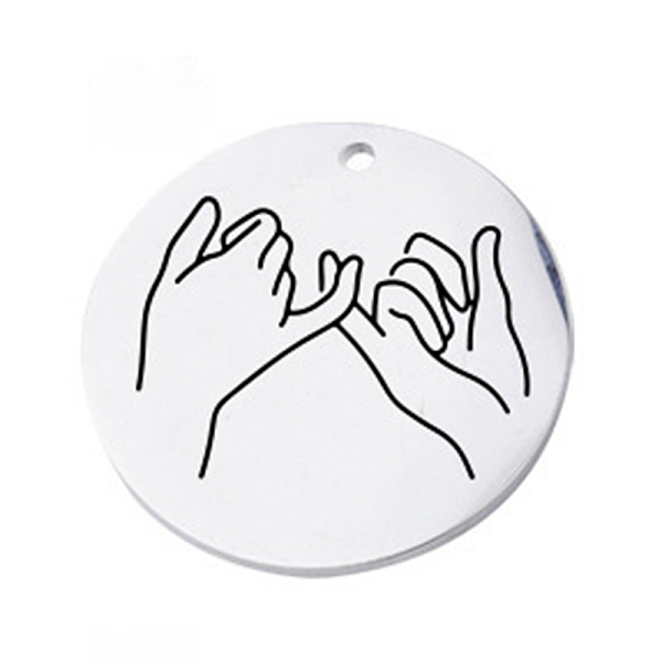 

PandaHall 304 Stainless Steel Pendants, ASL Pendants, Flat Round with Gesture Language, Stainless Steel Color, Pinky Swear, 25x2mm, Hole...