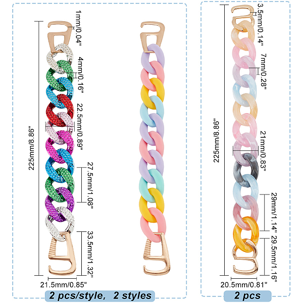 Pandahall Elite 4 Stück 2 Stile Regenbogenfarbene Acryl-Schuhdekorations-Curban-Ketten