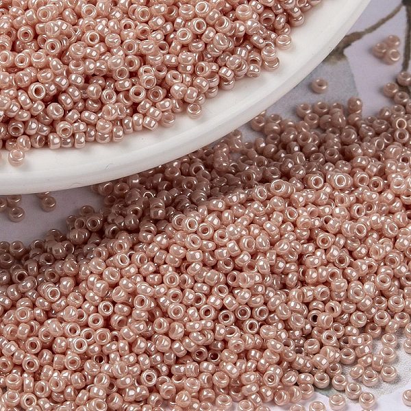 PandaHall MIYUKI Round Rocailles Beads, Japanese Seed Beads, 15/0, (RR429) Opaque Salmon, 1.5mm, Hole: 0.7mm, about 5555pcs/10g Glass Pink