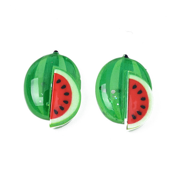 

PandaHall Opaque Resin Cabochons, with Glitter Powder, Watermelon, Green, 23x16x6mm Resin Fruit Green