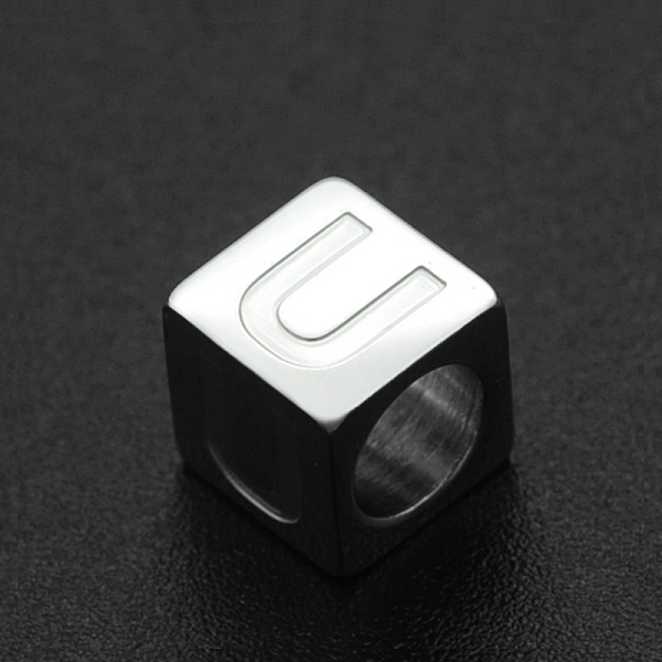 

PandaHall 201 Stainless Steel European Beads, Large Hole Beads, Horizontal Hole, Cube, Stainless Steel Color, Letter.U, 7x7x7mm, Hole: 5mm...