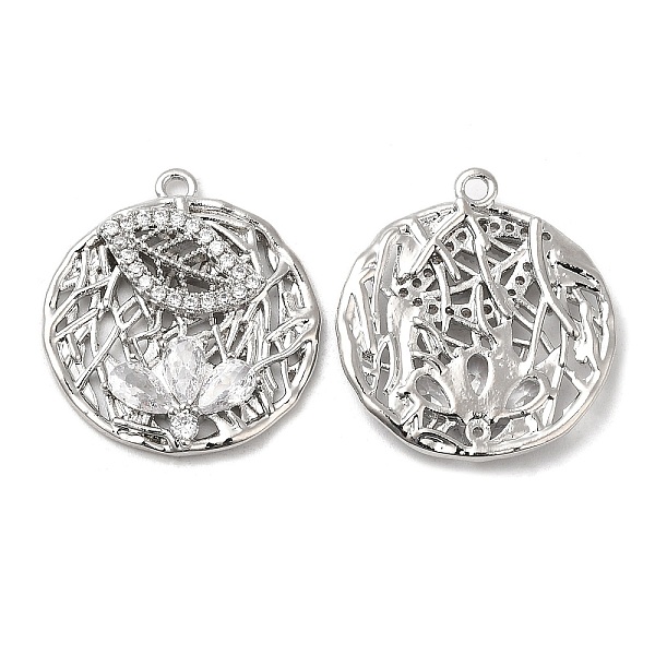 

PandaHall Brass Micro Pave Cubic Zirconia Pendants, with Glass Finding, Nickel Free, Flat Round, Real Platinum Plated, 21.5x20x3.5mm, Hole..., Clear