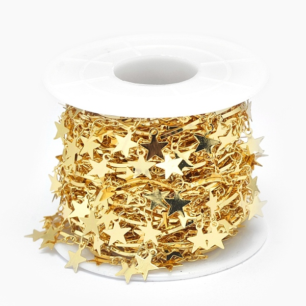 

PandaHall Brass Scalloped Bar Chains, with Spool, Star Charms, Long-Lasting Plated, Lead Free & Cadmium Free, Soldered, Real 18K Gold Plated...