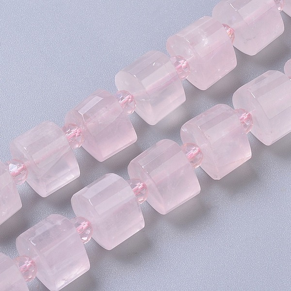 PandaHall Natural Rose Quartz Beads Strands, Faceted, Column, 14~15x14~15x9~11mm, Hole: 1.5mm, about 25~30pcs/strand, 15.35 inch(39cm) Rose...