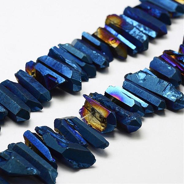 

PandaHall Electroplated Natural Quartz Crystal Beads Strands, Nuggets, Tusk Shape, Blue Plated, Dyed, Blue, 7~15x18~60mm, Hole: 1mm, about...