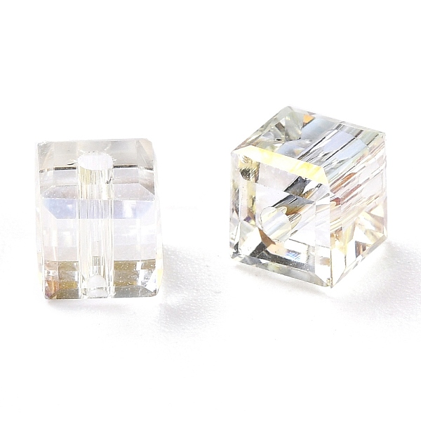 

PandaHall Electroplate Transparent Glass Beads, Faceted Cube, Rainbow Plated, Clear, 6x6x6mm, Hole: 1.8mm Glass Square Clear