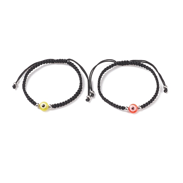 

PandaHall Resin Evil Eye Braided Bead Bracelet, Black Adjustable Bracelet for Women, Mixed Color, Inner Diameter: 2~3-1/2 inch(5.2~8.75cm)..., Multicolor