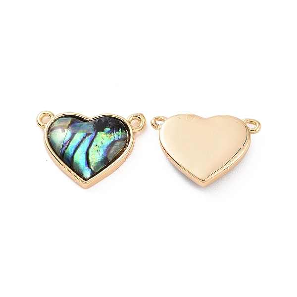

PandaHall Brass Connector Charms, with Paua Shell, Heart Links, Real 18K Gold Plated, 14x10x2.8mm, Hole: 1mm Paua Shell Heart