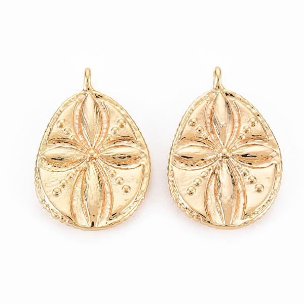 

PandaHall Brass Pendants, Nickel Free, Teardrop with Flower, Real 18K Gold Plated, 21x14x2.5mm, Hole: 1.8mm Brass Teardrop