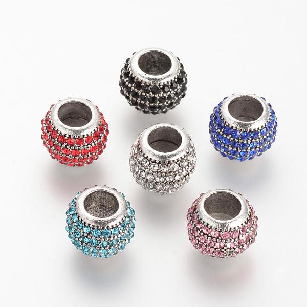 

PandaHall Alloy Rhinestone Beads, Large Hole Beads, Rondelle, Mixed Color, 11.5~12x9.5mm, Hole: 5.5mm Alloy+Rhinestone Rondelle Multicolor