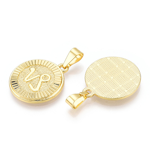

PandaHall Brass Pendants, Twelve Constellations, Flat Round, Real 18K Gold Plated, 24x20.5x2mm, Hole: 3.5x7mm Brass Flat Round