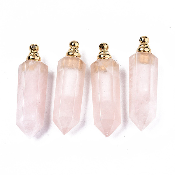 

PandaHall Faceted Natural Rose Quartz Pendants, Openable Perfume Bottle, with Golden Tone Brass Loops, Hexagonal Prisms, 46.5x13.5x11mm...