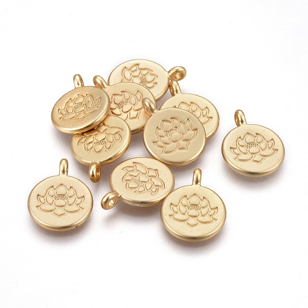 

PandaHall Tibetan Style Alloy Pendants, Flat Round with Lotus, Lead Free & Nickel Free & Cadmium Free, Real 18K Gold Plated, Matte Gold...