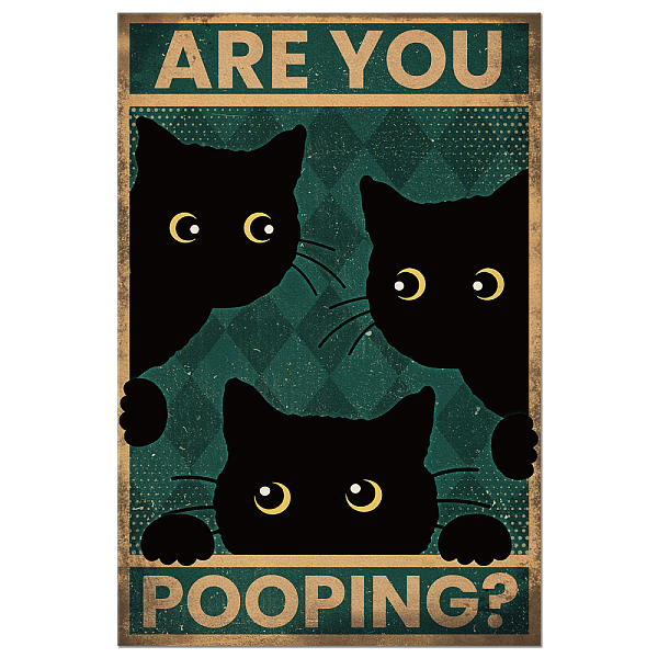 PandaHall GLOBLELAND Black Cat Vintage Metal Tin Sign Funny Art Plaque Poster Retro are You Pooping Metal Wall Decorative Tin Signs 8×12inch...