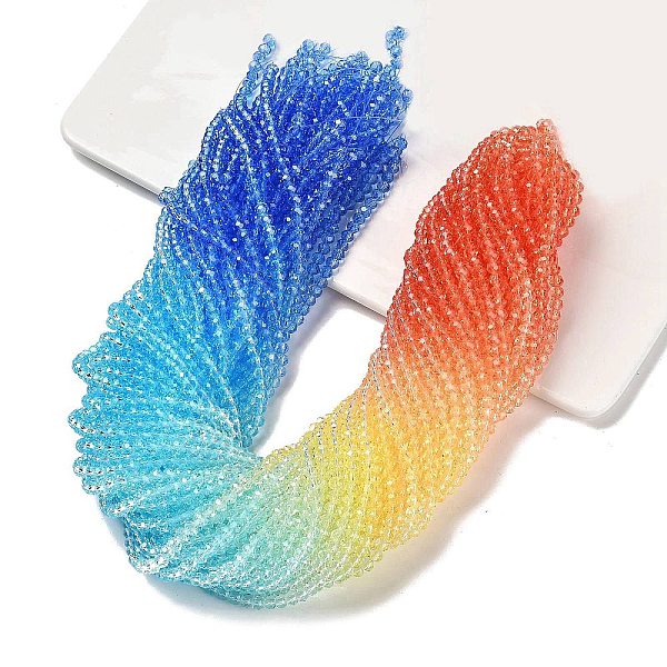 

PandaHall Transparent Painted Glass Beads Strands, Faceted, Rondelle, Colorful, 3.7x3.2mm, Hole: 0.7mm, about 105pcs/strand, 13.39''(34cm)...