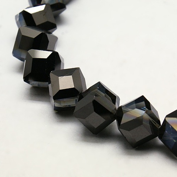 

PandaHall Half Plated Crystal Glass Cube Beads Strands, Faceted, Black Plated, 10~11x10~11x10~11mm, Hole: 1mm Glass Cube Blue