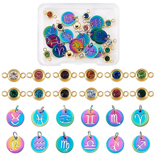 

PandaHall DIY Jewelry Making Finding Kit, Including 201 Stainless Steel Flat Round with Constellation Charms, 304 Stainless Steel Rhinestone..., Multicolor