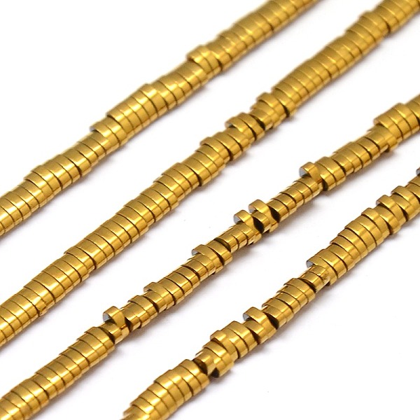 

PandaHall Electroplate Non-magnetic Synthetic Hematite Beads Strands, Oval, Golden Plated, 3x2x1mm, Hole: 1mm, about 350pcs/strand, 15.7...
