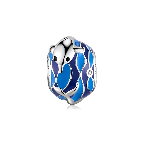 

PandaHall TINYSAND Rhodium Plated 925 Sterling Silver Enamel European Beads, Dolphin on Bead Enamel Charms, Platinum, 13.97x12.7x8.89mm..., Blue