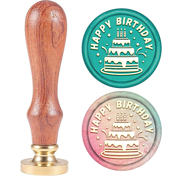 PandaHall SUPERDANT 0.98" Wax Seal Stamp Happy Birthday Cake Pattern Seal Wax Stamp Brass Head Stamp with Wooden Handle for Envelopes Card...
