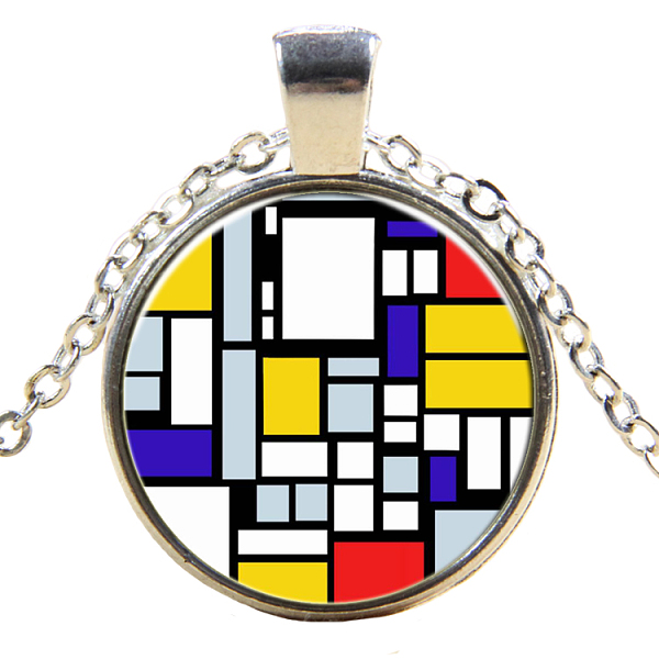 

PandaHall Picture Glass Pendant Necklaces, with Alloy Chains, Flat Round with Pattern, Silver Color Plated, 18 inch(45cm) Glass Silver
