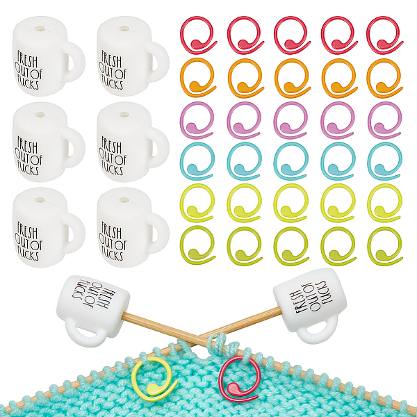 

PandaHall Cup with Word Food Grade Eco-Friendly Silicone Knitting Needle Stoppers, Baking Painted Zinc Alloy Knitting Stitch Marker Rings..., Multicolor