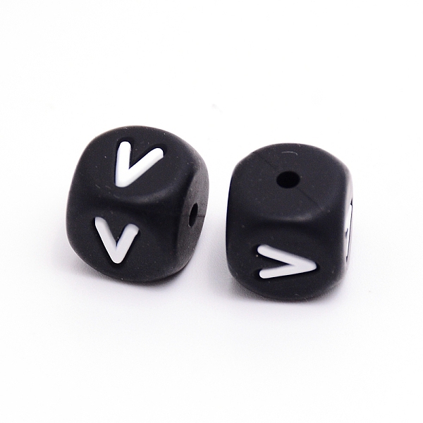 

PandaHall Silicone Beads, Cube with Letter.V, Black, 12x12x12mm, Hole: 2mm Silicone Cube Black