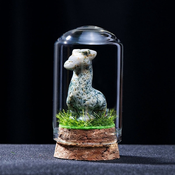 

PandaHall Natural Syenite Display Decorations, with Glass Cover, Alpaca, 33x55mm Syenite Alpaca