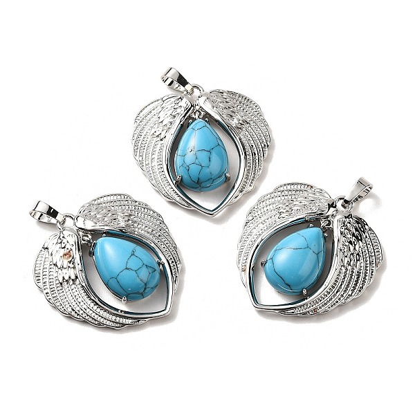 

PandaHall Synthetic Turquoise Dyed Teardrop Pendants, Wing Charms, with Rack Plating Platinum Plated Brass Findings, Lead Free & Cadmium...