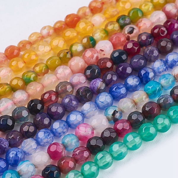 

PandaHall Natural Agate Round Beads Strand, Dyed, Faceted, Mixed Color, 4mm, Hole: 0.9mm, about 92pcs/strand, 14.5 inch Natural Agate Round..., Multicolor