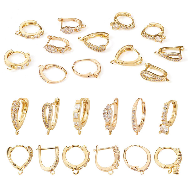 

PandaHall Jewelry 12Pcs 6 Style Brass Micro Pave Clear Cubic Zirconia Hoop Earring Findings, with Latch Back Closure and Horizontal Loops...