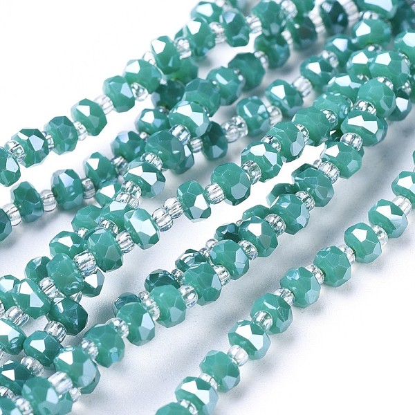 

PandaHall Glass Beads Strands, Faceted, Rondelle, Light Sea Green, 4x2.5mm, Hole: 0.8mm, about 150pcs/strand, 23.6 inch(60cm) Glass Rondelle...