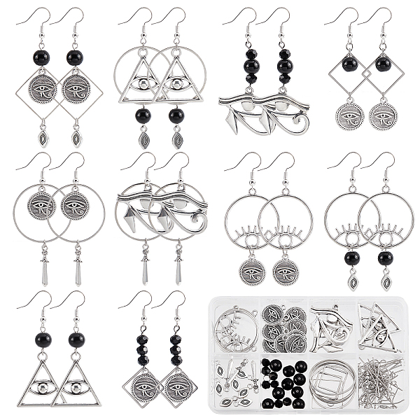 

PandaHall SUNNYCLUE 1 Box DIY 10 Pairs Eye of Horus Charms Ancient Egyptian Symbol Ra Earring Making Kit Eye Charms for Jewellery Making..., Black