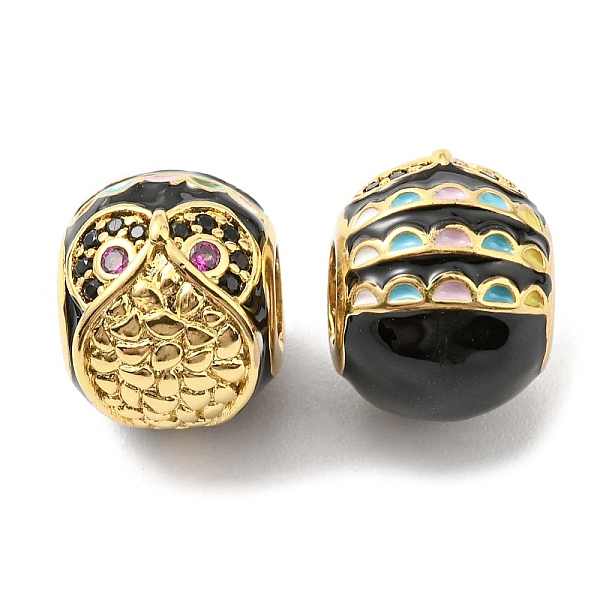 

PandaHall Rack Plating Brass Micro Pave Cubic Zirconia European Beads, with Enamel, Large Hole Beads, Lead Free & Cadmium Free, Owl, Real..., Black