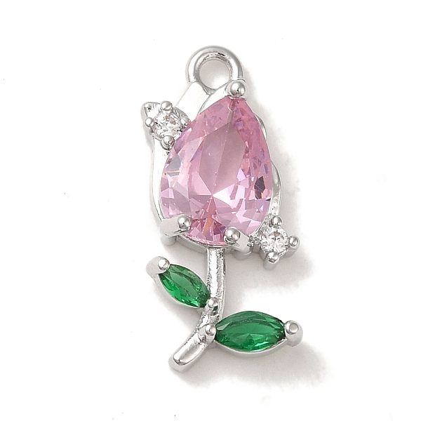 

PandaHall Brass Pave Clear Cubic Zirconia Pendants, Tulip, Pink with Green, Platinum, 20.5x9.5x4mm, Hole: 1.4mm Brass+Cubic Zirconia Flower...