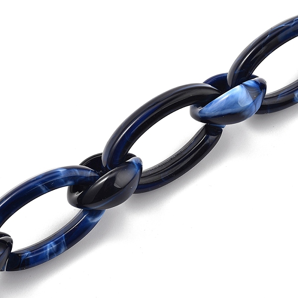 

PandaHall Handmade Acrylic Cable Chains, Flat Oval, Dark Blue, Links: 35x19.5x6mm and 20x18x8.5mm, 39.37 inch(1m)/strand Acrylic