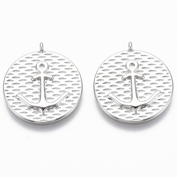 

PandaHall Brass Pendants, Nickel Free, Flat Round with Anchor, Real Platinum Plated, 22.5x20x2.5mm, Hole: 1.4mm Brass Flat Round
