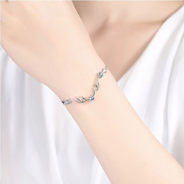 

PandaHall Deer Antler Cubic Zirconia Bracelet for Girl Women, Brass Link Bracelet, Clear, Platinum Brass Clear